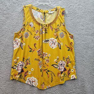 Magnolia Grace Yellow Floral Sleeveless Top With Beaded Neckline XXL